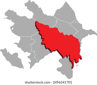 Mapa ARAN CON DIVISIONES ADMINISTRATIVAS de AZERBAIYÁN Mapa isométrico 3D