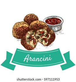 Arancini farbige Illustration. Vektorillustration-Illustration der italienischen Küche.