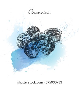 Arancini Aquarelleffekt Illustration. Vektorgrafik der italienischen Küche.