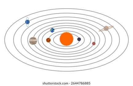 arangement of planets in the solar system set. vector illustration isolated on white background.