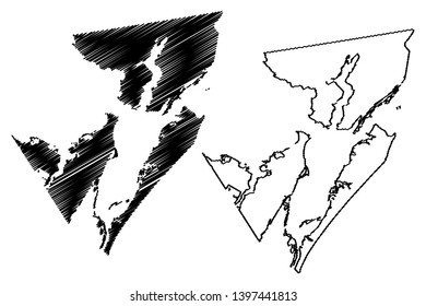 Aransas County, Texas (Counties in Texas, United States of America,USA, U.S., US) map vector illustration, scribble sketch Aransas map