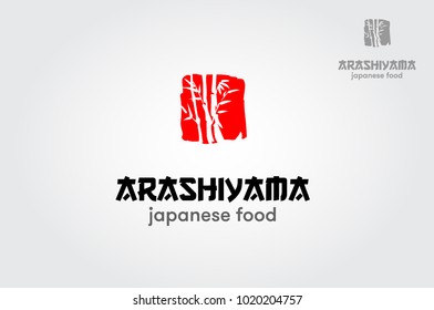 Arashiyama Japanese Food Vector Logo Template. Japanese food vector logo illustration. Arashiyama bamboo forest style logo design. 