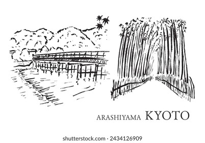 Arashiyama Kyoto Japan landscape written by the brush