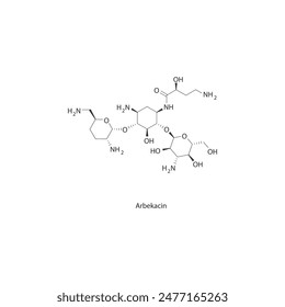 Arbekacin flat skeletal molecular structure Aminoglycoside antibiotic drug used in bacterial infection treatment. Vector illustration scientific diagram.