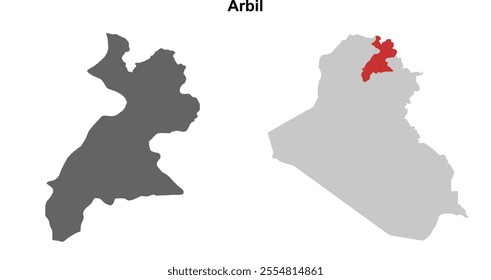 Arbil governorate blank outline map set