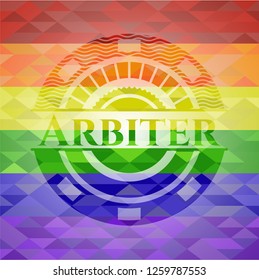 Arbiter emblem on mosaic background with the colors of the LGBT flag