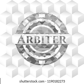 Arbiter grey emblem with geometric cube white background