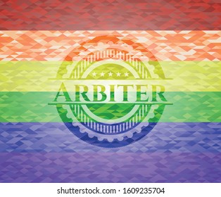 Arbiter on mosaic background with the colors of the LGBT flag