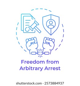 Arbitrary arrest freedom blue gradient concept icon. Personal freedom, democracy. Round shape line illustration. Abstract idea. Graphic design. Easy to use in infographic, presentation