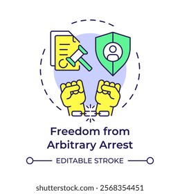 Arbitrary arrest freedom multi color concept icon. Personal freedom, democracy. Round shape line illustration. Abstract idea. Graphic design. Easy to use in infographic, presentation