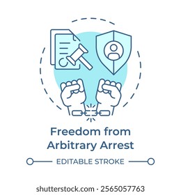 Arbitrary arrest freedom soft blue concept icon. Personal freedom, democracy. Round shape line illustration. Abstract idea. Graphic design. Easy to use in infographic, presentation