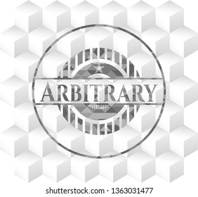 Arbitrary grey badge with geometric cube white background