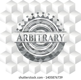 Arbitrary grey emblem with geometric cube white background