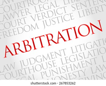 Arbitration - form of alternative dispute resolution that resolves disputes outside the judiciary courts, word cloud concept background