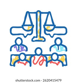 Diccionario de derecho de arbitraje Vector de dibujo de icono de doodle. signo de diccionario de ley de arbitraje. ilustración de símbolo aislado