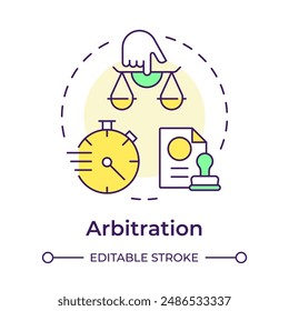 Arbitration multi color concept icon. Employment contract, time management. Productivity control. Round shape line illustration. Abstract idea. Graphic design. Easy to use in infographic, presentation