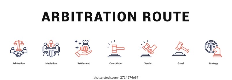 Arbitration Route Modern and clean web banner illustration featuring thematic icons for visual communication