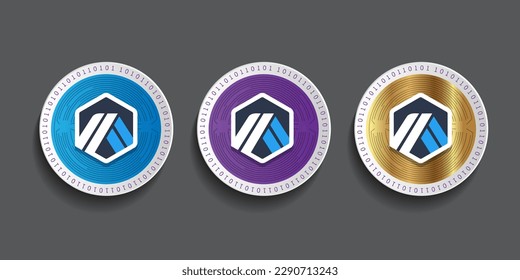 Arbitrum ARB crypto currency Coin set vector illustration template