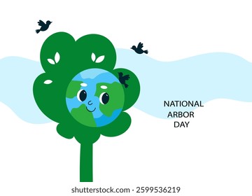 Arbor day. Cartoon flat Vector illustration  for poster, banner, flyer, Greeting card. 