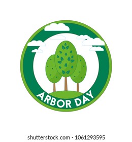 Arbor day poster, banner,emblem. Green tree on a white background. Vector illustration.