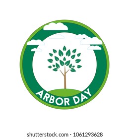 Arbor day poster, banner,emblem. Green tree on a white background. Vector illustration.