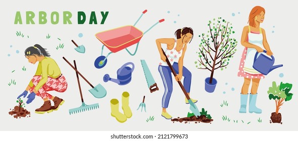 
Arbor Day Set. Vector Illustration.