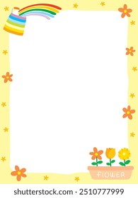 Arbor Day themed decorative border background graphic illustration of rainbow watering flower pot