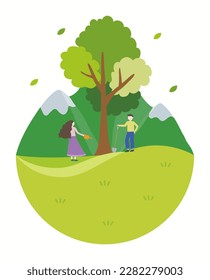 Arbor Day tree planter and nature illustration