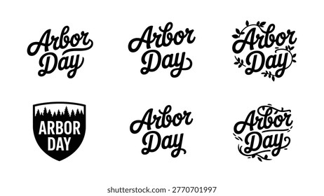 arbor day typography set collection hand lettering badges and logos eco nature celebration vector illustration bundle