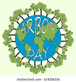 Arbor Day vector illustration. Save our planet concept with earth.