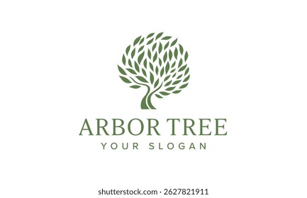 Arbor Tree Logo Design with Green Leaf and Vector Tree Symbol Natural Theme Design