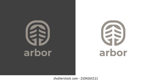 Arbor tree logo. Evergreen pine forest icon. Conifer plantation symbol. Nature environment eco sign. Vector illustration.