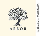 Arbor tree logo mark design. Organic nature icon. Natural plant emblem. Tree of life symbol. Vector illustration.