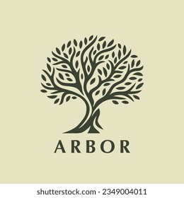 Arbor tree logo mark design. Organic nature icon. Natural plant emblem. Tree of life symbol. Vector illustration.