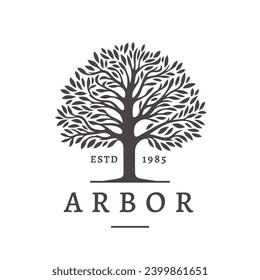 Arbor tree logo template design. Tree of life symbol. Organic nature icon. Natural plant emblem. Vector illustration.