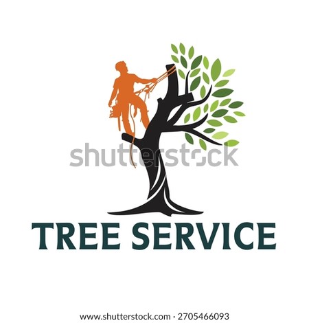 Arborist climbing a tree, professional tree service company logo