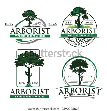 Arborist Tree tools logo. Tree Cutting logo bundle template.