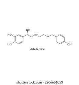 Arbutamine molecule flat skeletal structure, beta agonist used in cardiac stimulant Vector illustration on white background.