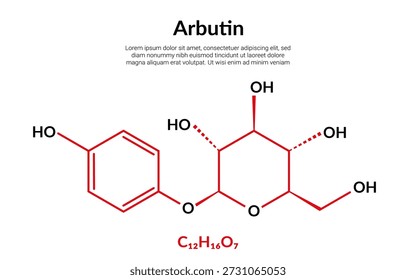Arbutin, organic compound, molecular structure formula, suitable for education or chemistry science content. Vector illustration