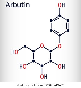 Arbutin, ursin, arbutoside, glycoside molecule. It is found in plants, preparations from them are used in medicine for diseases of bladder as antiseptic. Skeletal chemical formula. Vector illustration svg