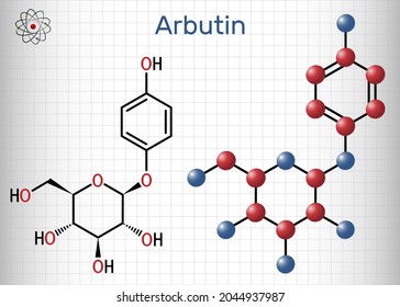 Arbutin, ursin, arbutoside, glycoside molecule. It is found in plants, preparations from them are used in medicine for diseases of bladder as antiseptic. Sheet of paper in a cage. Vector illustration svg