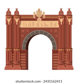 The Arc de Triomf memorial arch in Barcelona, Catalonia, Spain. Monument vector illustration.