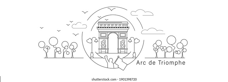 Arc de Triomphe black line vector illustration isolated on white background