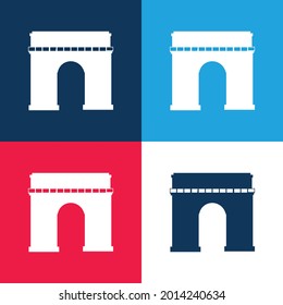 Arc De Triomphe - blau und rot - minimale Icon-Einstellung in vier Farben