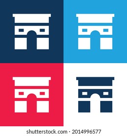 Arc De Triomphe - blau und rot - minimale Icon-Einstellung in vier Farben