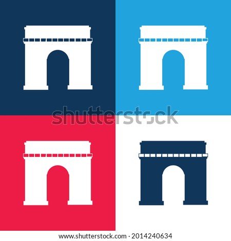 Arc De Triomphe blue and red four color minimal icon set