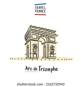 Arc de Triomphe France Landmark Architecture Hand drawn color Illustration