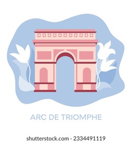 Arco de Triunfo, Francia viajando a Francia, aprendiendo francés. Lugares emblemáticos de Francia. Diseño plano, ilustración vectorial.