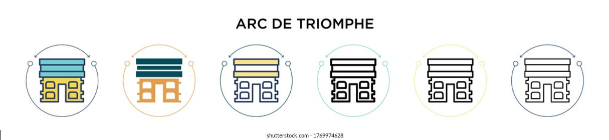Arc de triomphe icon in filled, thin line, outline and stroke style. Vector illustration of two colored and black arc de triomphe vector icons designs can be used for mobile, ui, web
