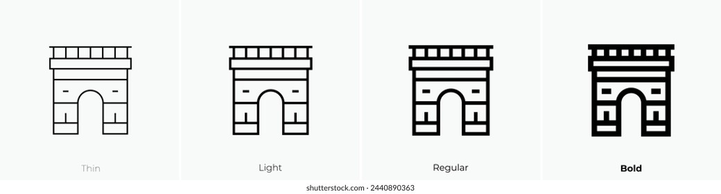 icono de arco de triunfo. Diseño de estilo fino, ligero, regular y audaz aislado sobre fondo blanco